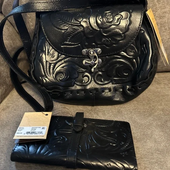 Patricia Nash tooled leather Lucia satchel with matching wallet (new) - Picture 1 of 5